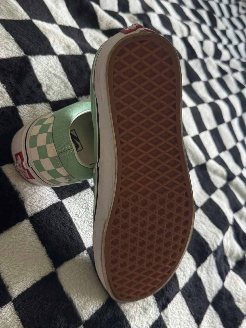 Vans Mint Green and White Checkerboard Low-Top Sneakers